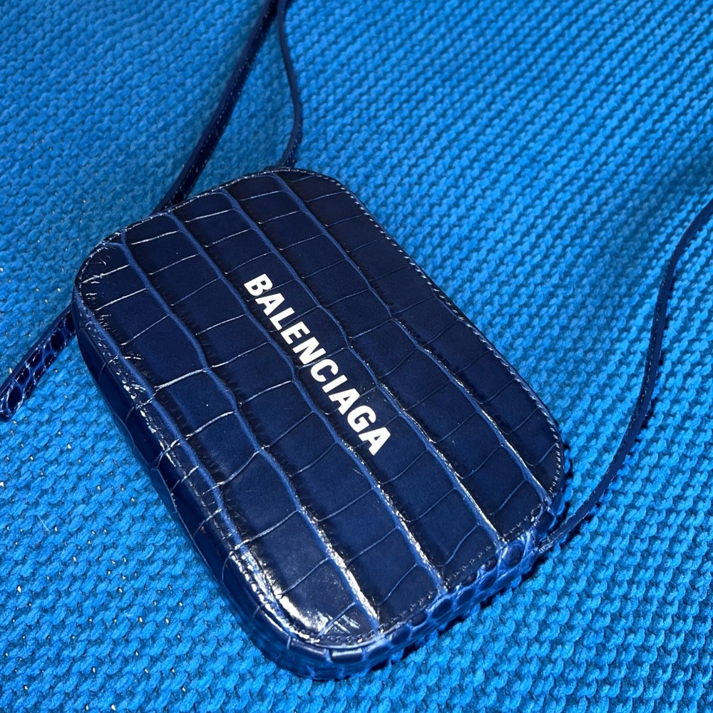 Blue Balenciaga crocodile embossed leather xs crpssbody and wallet - Picture 3 of 11